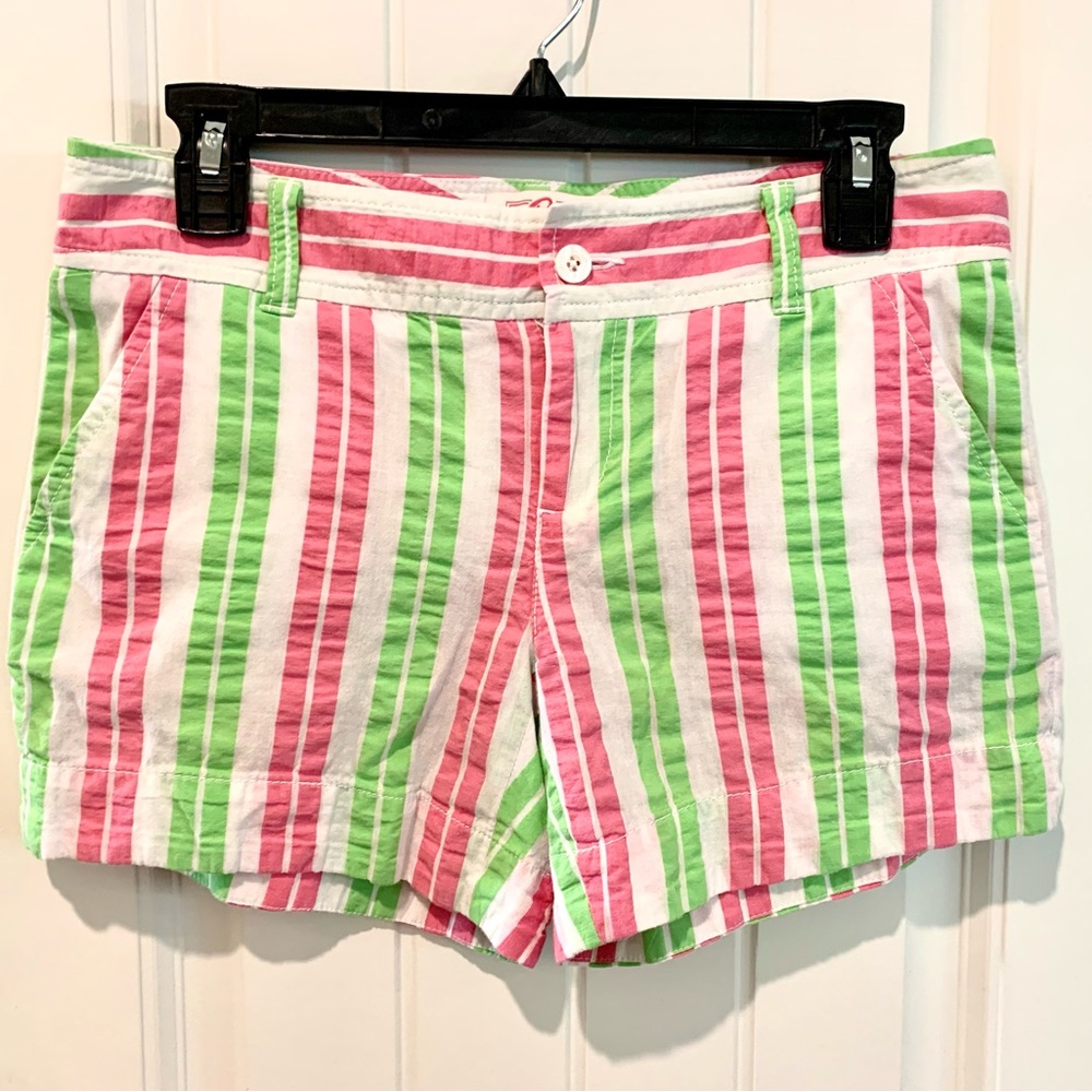 Lilly Pulitzer Vtg White Label Pink/Green Striped Hotty Pink Callahan Shorts Sz2